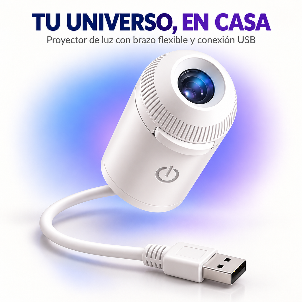 Proyector de estrellas USB blanco con brazo flexible, vista principal