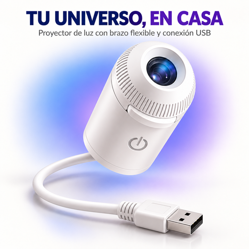 Proyector de estrellas USB blanco con brazo flexible, vista principal